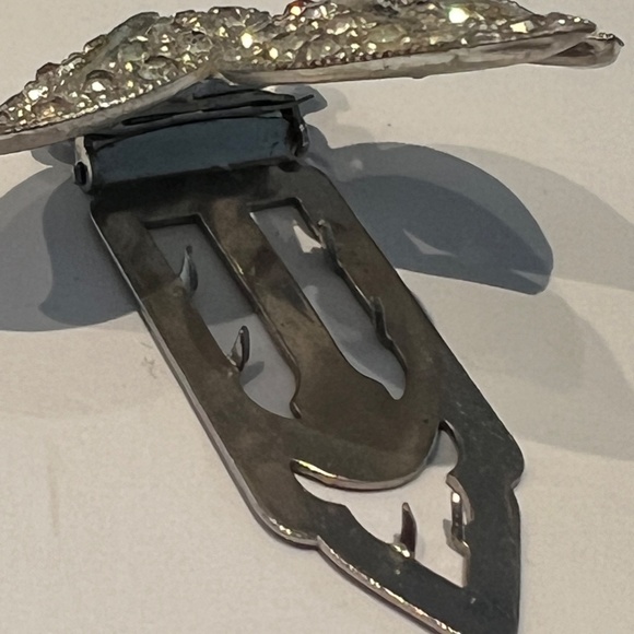 Antique Art Deco Pot Metal Icy Clear Crystal Dress Clip 30s - Picture 8 of 11